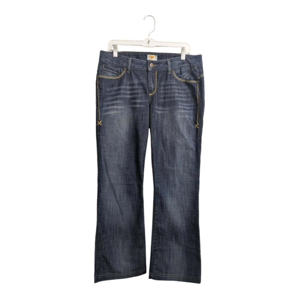Antik Denim Woman Blue Dark Wash Jeans Mid Rise Bootcut Embroidery Casual 32